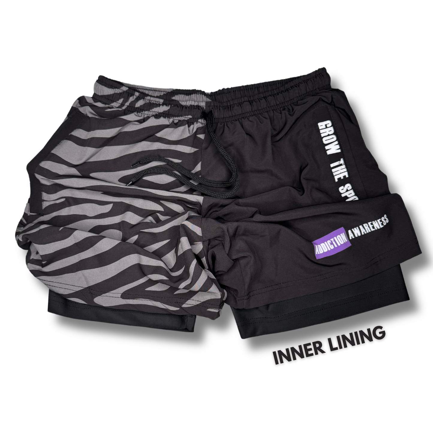 ADDICTION AWARENESS - BLACK TIGER (LINED) ATHLETIC SHORTS