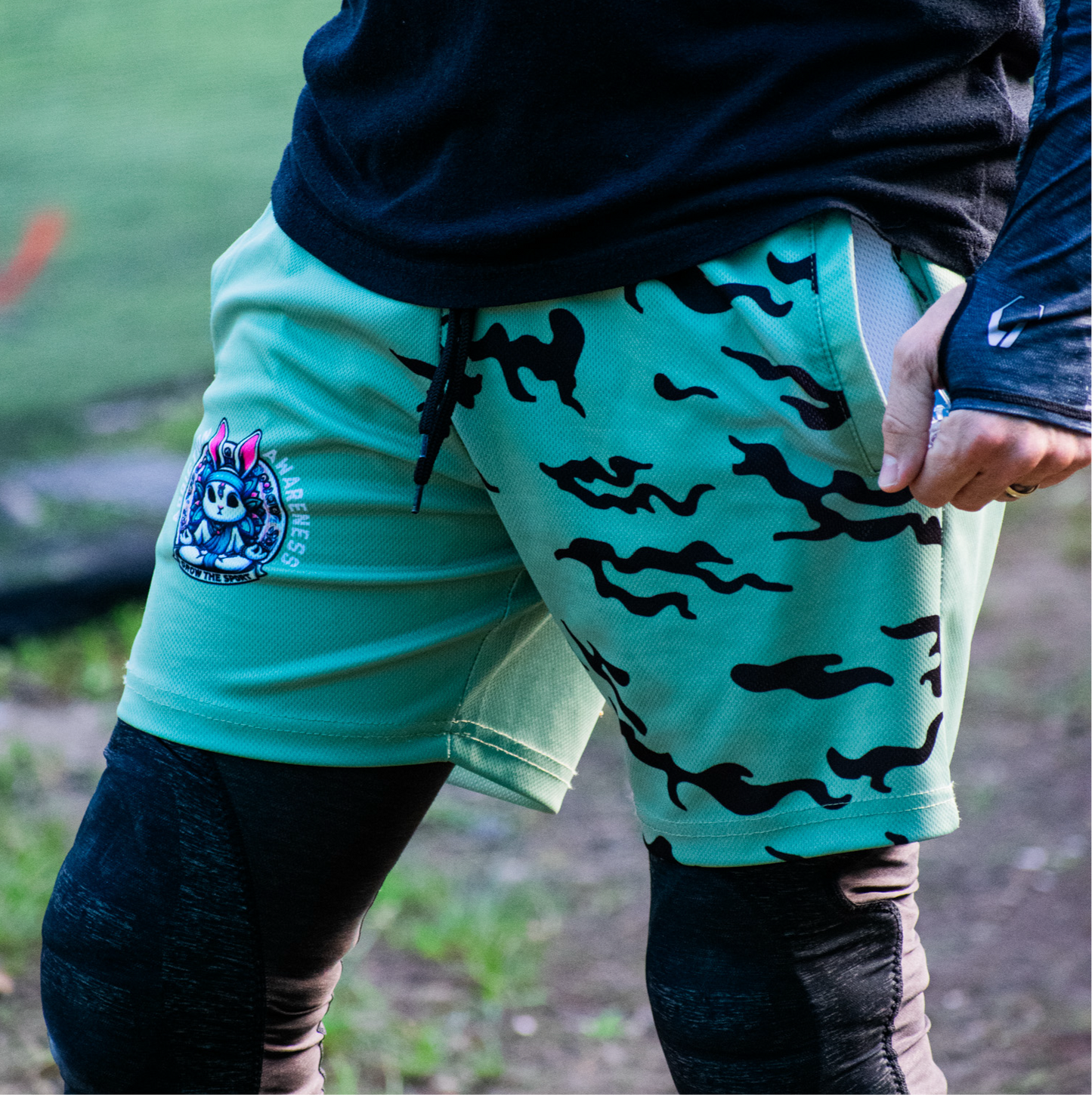 ADDICTION AWARENESS - PISTACHIO DRY FIT MESH SHORTS