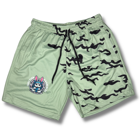 ADDICTION AWARENESS - PISTACHIO DRY FIT MESH SHORTS