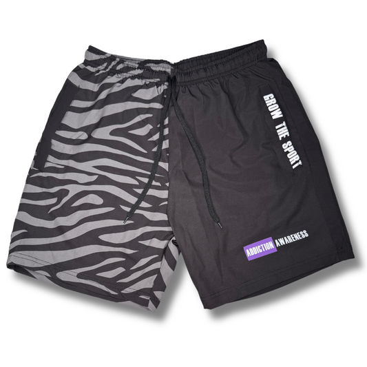 ADDICTION AWARENESS - BLACK TIGER (LINED) ATHLETIC SHORTS